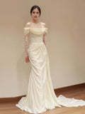 Satin Mermaid Long Sleeve Off The Shoulder Wedding Dress