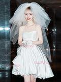 Short Mini Satin A Line Strapless Wedding Dress