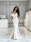 Trumpet Mermaid Satin White Off The Shoulder Wedding Dress