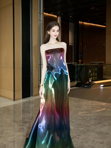 Sparkle Gradient Strapless Sheath Column Prom Dress