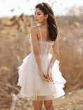 Tulle Short Mini White Ruffles Homecoming Dress