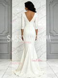 V Neck Satin Trumpet Mermaid Ivory Half Sleeve Wedding Dress