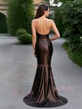 Beading Trumpet Mermaid Satin Coffee SweetheartProm Dress With Slit