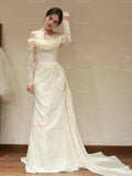 Satin Mermaid Long Sleeve Off The Shoulder Wedding Dress