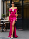 Satin Trumpet Mermaid Crystal Fuchsia Prom Dress