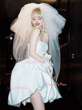 Short Mini Satin A Line Strapless Wedding Dress