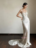 Lace Trumpet Mermaid Two Piece Long Sleeve Backless Wedding Dress