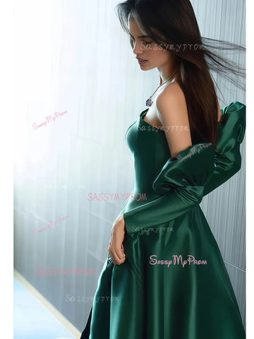 A Line Satin Strapless Dark Green Prom Dress With Slit Sassymyprom A Line Satin Strapless Dark Green Prom Dress With Slit Sassymyprom