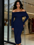 White Long Sleeve Elegant Knit Club Party Midi Maxi Dress