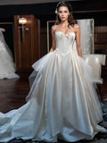 Lace Up Satin Ruffles Sweetheart Tulle Wedding Dress