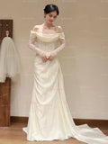 Satin Mermaid Long Sleeve Off The Shoulder Wedding Dress