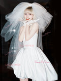 Short Mini Satin A Line Strapless Wedding Dress