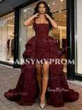 Tulle Square High Low Burgundy Ruffles Prom Dress