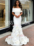 Satin Trumpet Mermaid Flower Off The Shoulder Wedding Dress