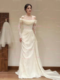 Satin Mermaid Long Sleeve Off The Shoulder Wedding Dress