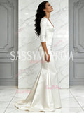 V Neck Satin Trumpet Mermaid Ivory Half Sleeve Wedding Dress