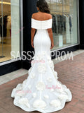 Satin Trumpet Mermaid Flower Off The Shoulder Wedding Dress