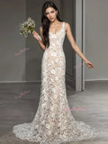 A Line Backless Square Lace Wedding Dress