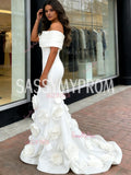 Satin Trumpet Mermaid Flower Off The Shoulder Wedding Dress