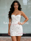 Sweetheart Lace Sheath Column Short Mini Wedding Dress