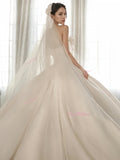 Flowers Ball Gown White Satin Strapless Wedding Dress