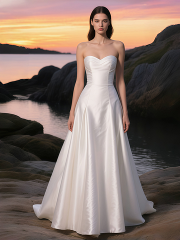 Sweetheart A Line Satin Classic Wedding Dress