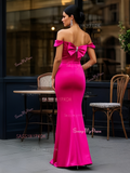 Satin Trumpet Mermaid Crystal Fuchsia Prom Dress