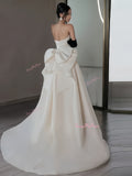 Ruched Bow A Line Satin Sweetheart Wedding Dress