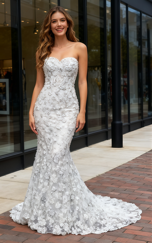 Crystal Trumpet Mermaid White Beading Strapless Prom Dress