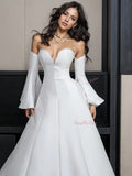 Sweetheart Satin Long Sleeve A Line Wedding Dress