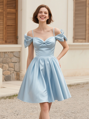 Spaghetti Straps Short Mini Satin Light Blue Homecoming Dress