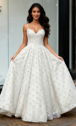 Sparkle Beading Tulle Spaghetti Straps A Line Wedding Dress