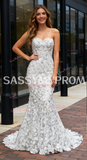 Crystal Trumpet Mermaid White Beading Strapless Prom Dress