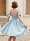 Spaghetti Straps Short Mini Satin Light Blue Homecoming Dress