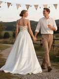 Satin A Line Simple Spaghetti Straps Wedding Dress