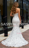 Crystal Trumpet Mermaid White Beading Strapless Prom Dress