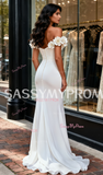 Off The Shoulder Satin Trumpet Mermaid Flower Wedding Dress With Slit