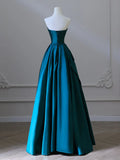 Sweep Train Sweetheart Teal Satin Prom Dress