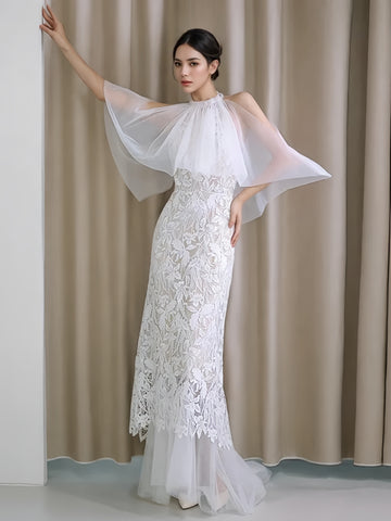 A Line Backless Halter Tulle Wedding Dress Custom Made / White A Line Backless Halter Tulle Wedding Dress Custom Made / White