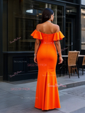 Ruffles Orange Trumpet Mermaid Off The Shoulder Prom Dress