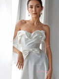 Sleeveless Strapless A Line Satin Ruffles Wedding Dress