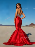 Trumpet Mermaid Satin Red Beading Sweetheart Prom Dress