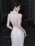 Trumpet Mermaid Halter Flower Satin Wedding Dress