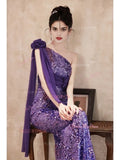 Flower Sequin Trumpet Merm Shoulder Purple Prom Dressaid One