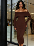 White Long Sleeve Elegant Knit Club Party Midi Maxi Dress
