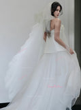 Tulle Satin A Line Two Piece Flowers Wedding Dress