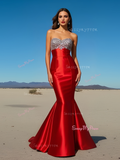 Trumpet Mermaid Satin Red Beading Sweetheart Prom Dress