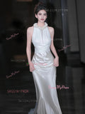 Trumpet Mermaid Halter Flower Satin Wedding Dress