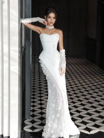 Appliques Sheer Satin Sweetheart TulleMermaid Wedding Dress