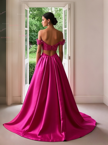 fuchsia two piece prom dress Gorgeous Two Piece Fuchsia Sequins Tulle Prom Dresses with Ruffled Sle Dressmeet